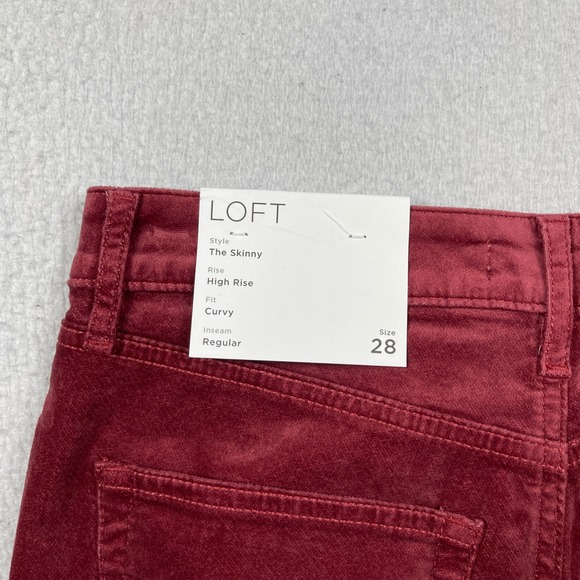 Loft The Skinny Pants Women 28/6 Burgundy High Rise Curvy Fit Velvet Stretch - Picture 6 of 10